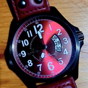 Men's Invicta watch dark red leather strap